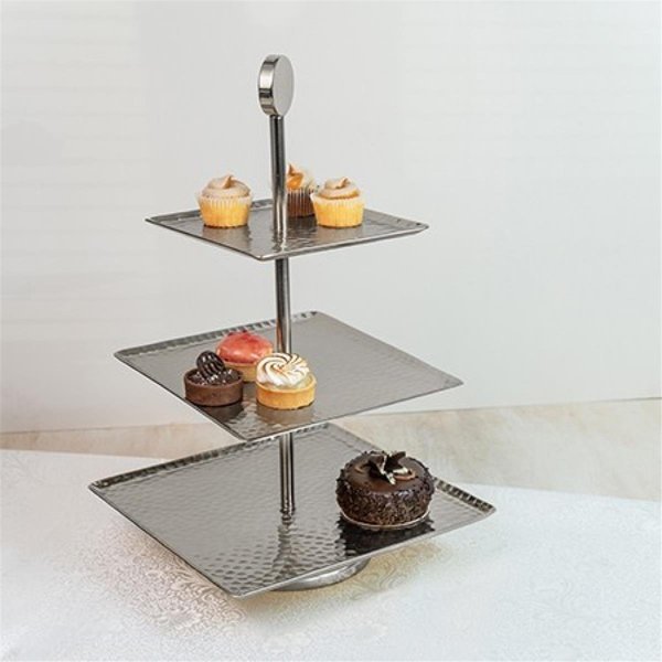 Homeroots 18 x 14 x 14 in. Hammered Silver Square Shaped Three Tier Stand 388586